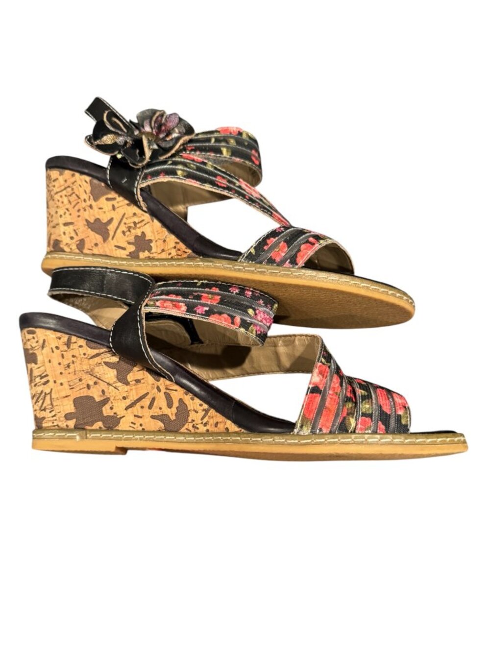 L’Artiste Spring Step LANDY-RDM Leather Floral Wedge Sandals EU 39 Women’s 8/8.5 - Picture 7 of 9